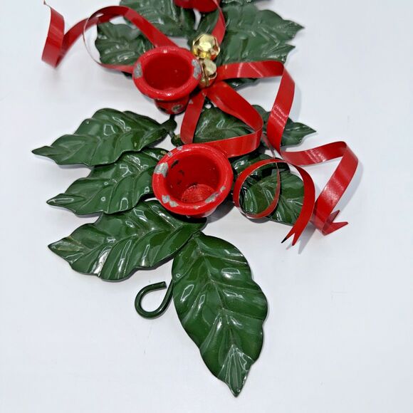Vintage Christmas Department 56 Metal Holly Ribbon Candle Holder 3 Candles 12” - Picture 4 of 13